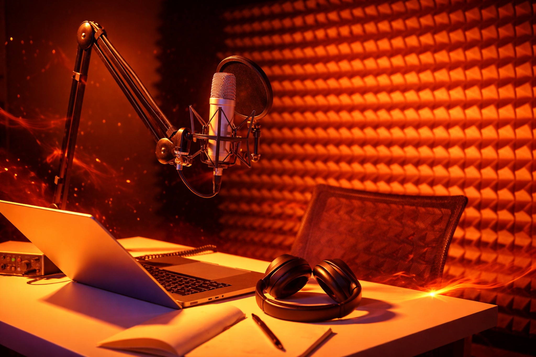 Podcast microphone and studio desk